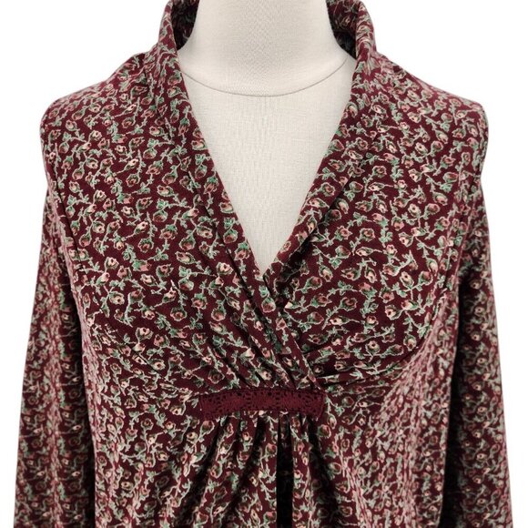 April Cornell Floral V-neck Burgundy Tunic Top Womens Medium - Picture 2 of 8